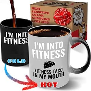 Gr8AM Color-Changing Tea Mug 12oz - I'm into Fitness, Fit'ness Taco in My Mouth